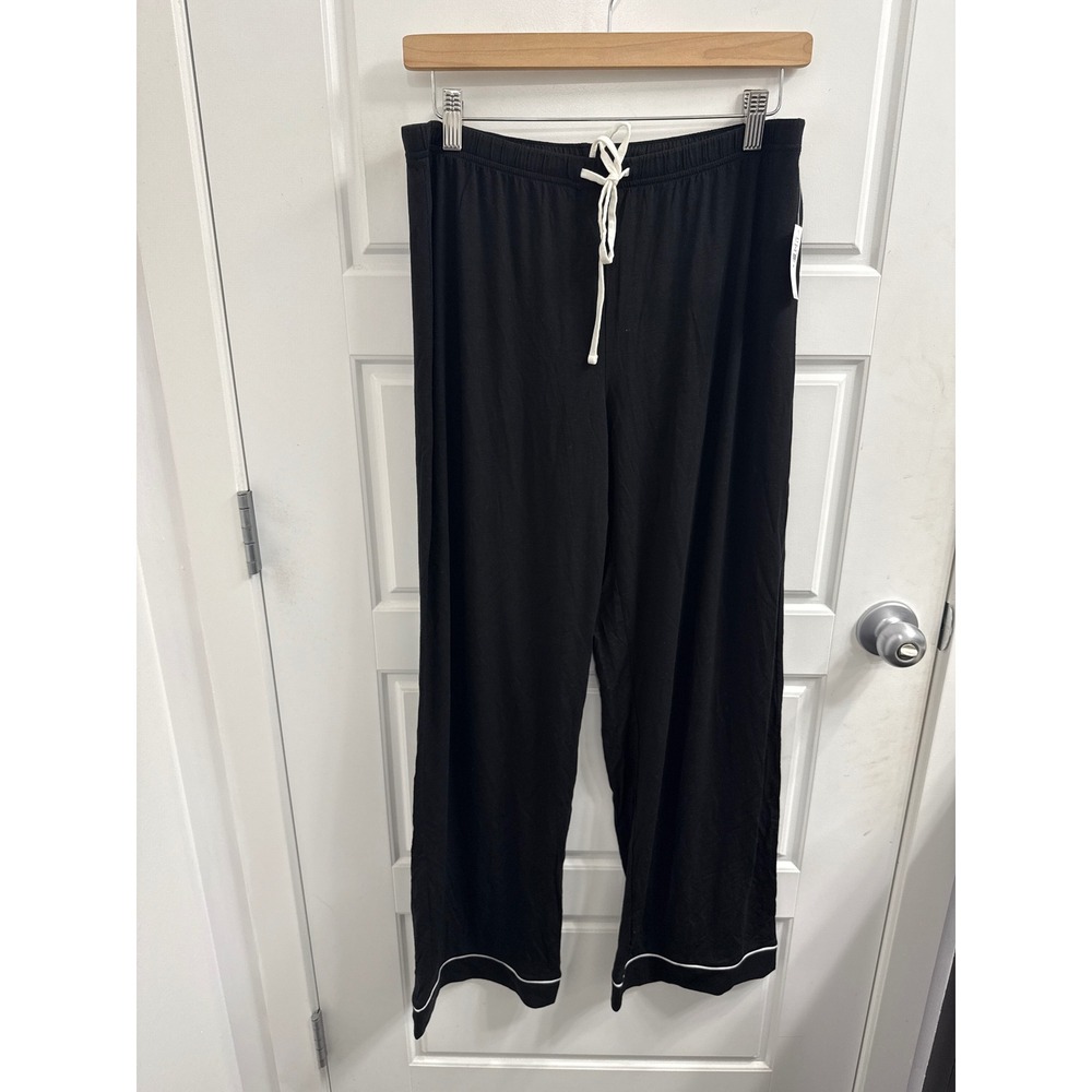 GapBody Womens Black‎ Wide Leg Pajama Pants Sleep Bottoms White Piping NWT SP